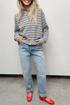 Gray Stripe Button Front Ribbed Trim Short Cardigan Cardigans 4ba9d57e7099c8a9