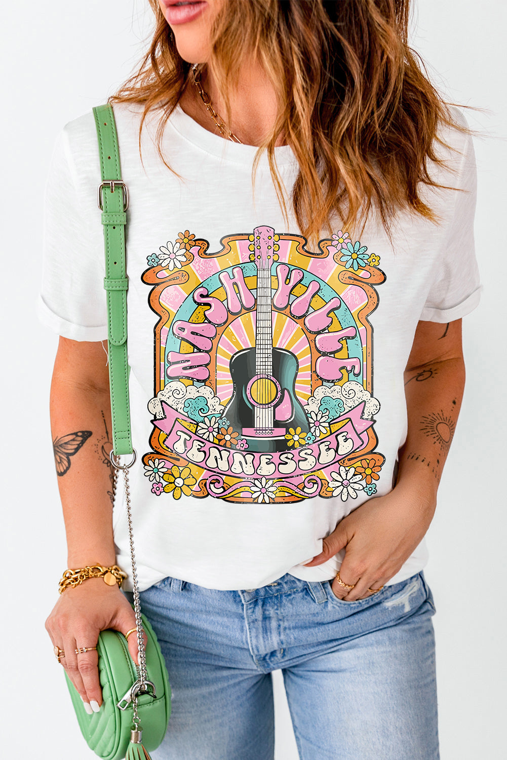 White Music Festival Nashville Letter Print Graphic Tee Graphic Tees 4bc51872e7ab0fc8