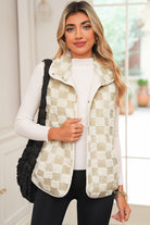 Khaki Sherpa Checkerboard Snap Button Vest Jacket Jackets 4bfc3a09986d4b79