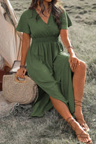 Green Surplice Neckline Smocked High Waist Plus Size Maxi Dress Plus Size Dresses 4c2b3cf24c76db21