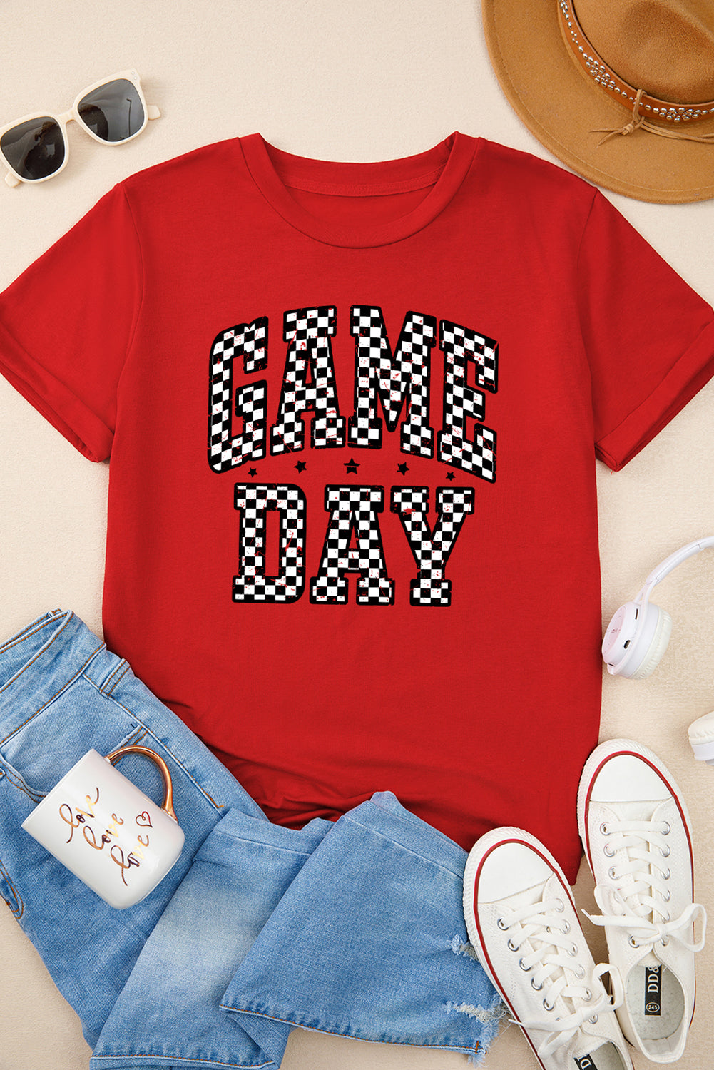 Red Checkered Game Day Heat Transfer Printing Graphic T Shirt Graphic Tees 4c58c7024270f6ff