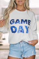 White Sequins GAME DAY Graphic Round Neck Sweater Sweaters 4c69eb387d0791c9