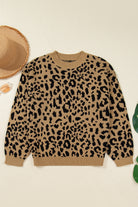 Light French Beige Leopard Round Neck Long Sleeve Sweater Sweaters 4c90d9ba05a46257