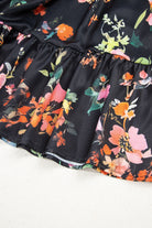 Black Plus Size Floral Print Tie Neck Cinched Waist Long Sleeve Mini Dress Plus Size Dresses 4ca44da6428bf0ce