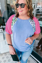 Sky Blue Leopard Print Colorblock Plus Size T Shirt Plus Size Tops 4cf4a312cd031380