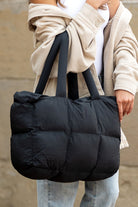 Black Solid Quilted Puffy Zipped Large Tote Bag Tote Bags 4d50b5dc8ea8360b