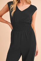 Black Shirred High Waist V Neck Sleeveless Jumpsuit Jumpsuits 4d5d488e07b64c7c