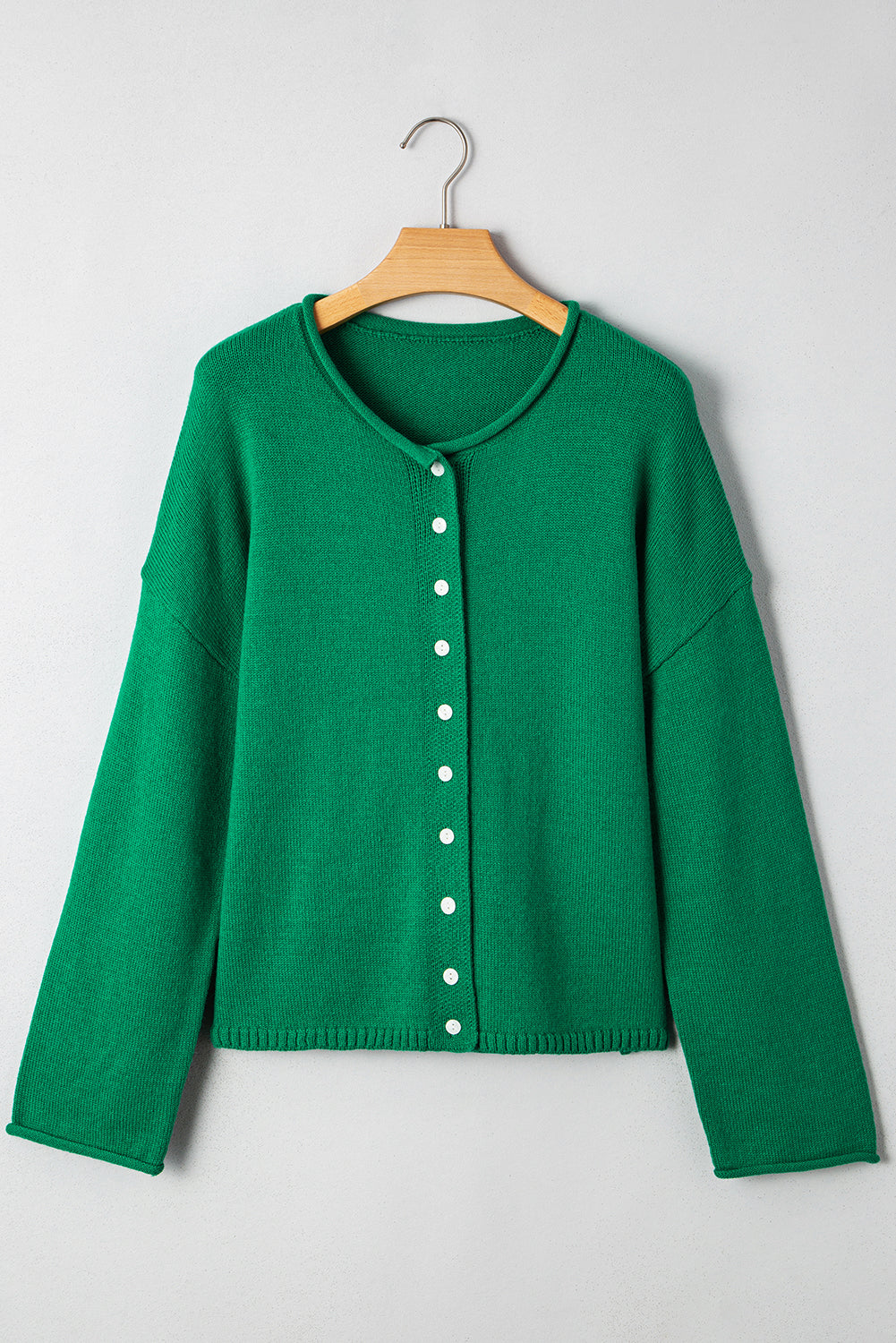 Bright Green Solid Color Button Drop Shoulder Knit Cardigan Cardigans 4d7efc3ab19147ae