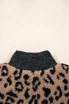 Khaki Leopard Print Zip Up Stand Neck Side Pocket Jacket Jackets 4db13ac34b14fa46