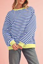 Blue Stripe Contrast Edge Cross Seam Oversized Pullover Sweatshirts & Hoodies 4dd4828aa2f90148