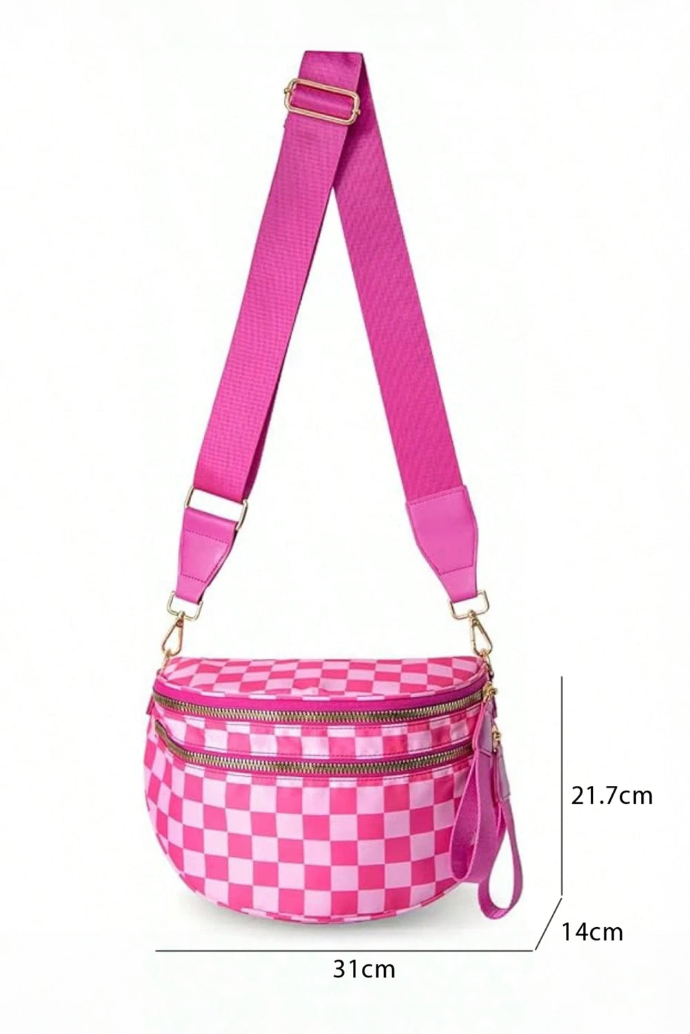 Pink Checkered Print Wide Strap Large Crossbody Bag Crossbody Bags 4dfdfe059c13a837