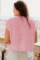 Pink Flower Patch Knit Round Neck Tee Knit Tops 4e00a3e012b70673