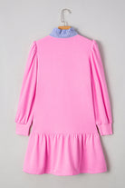 Pink Striped Collar Long Sleeve Ruffle Hem Dress Short Dresses 4e1753928eef5f8d