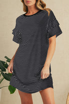 Green Stripe Ruffle Short Sleeve T Shirt Mini Dress Short Dresses 4e2e5bb4d65250ac