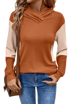 Gold Flame Contrast Color Ribbed Patchwork Crossed Pullover Neck Hoodie Sweatshirts & Hoodies 4e5a911b2df231e4