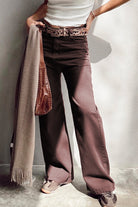 Coffee Solid Color Loose Straight High Waist Jeans Jeans 4e6803cd9d929786