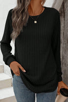 Ribbed Texture Round Neck Long Sleeve Rounded Hem Top Long Sleeve Tops 4e6d3ba24f4e53dd
