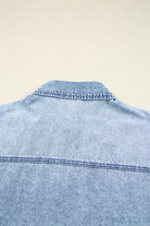 Blue Chest Pocket Raw Hem Denim Loose Shirt Dress Short Dresses 4e8b8b31117c2e43