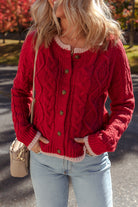 Racing Red Contrast Edge Twist Cable Knit Buttoned Cardigan Cardigans 4ee5630cdbf0d771