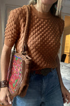 White Fish Scale Textured Knit Ribbed High Neck Short Sleeve Sweater Sweaters 4ee5c1e0052fca3b