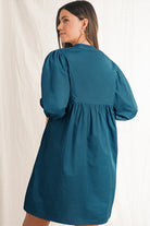 Blue Sapphire Puff Sleeve Pleated Pop of Color Neckline Dress Short Dresses 4eef997bf433eb3a