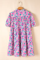 Pink Plus Size Floral Half Button Puff Sleeve A Line Dress Plus Size Dresses 4f252b882adb8bd9