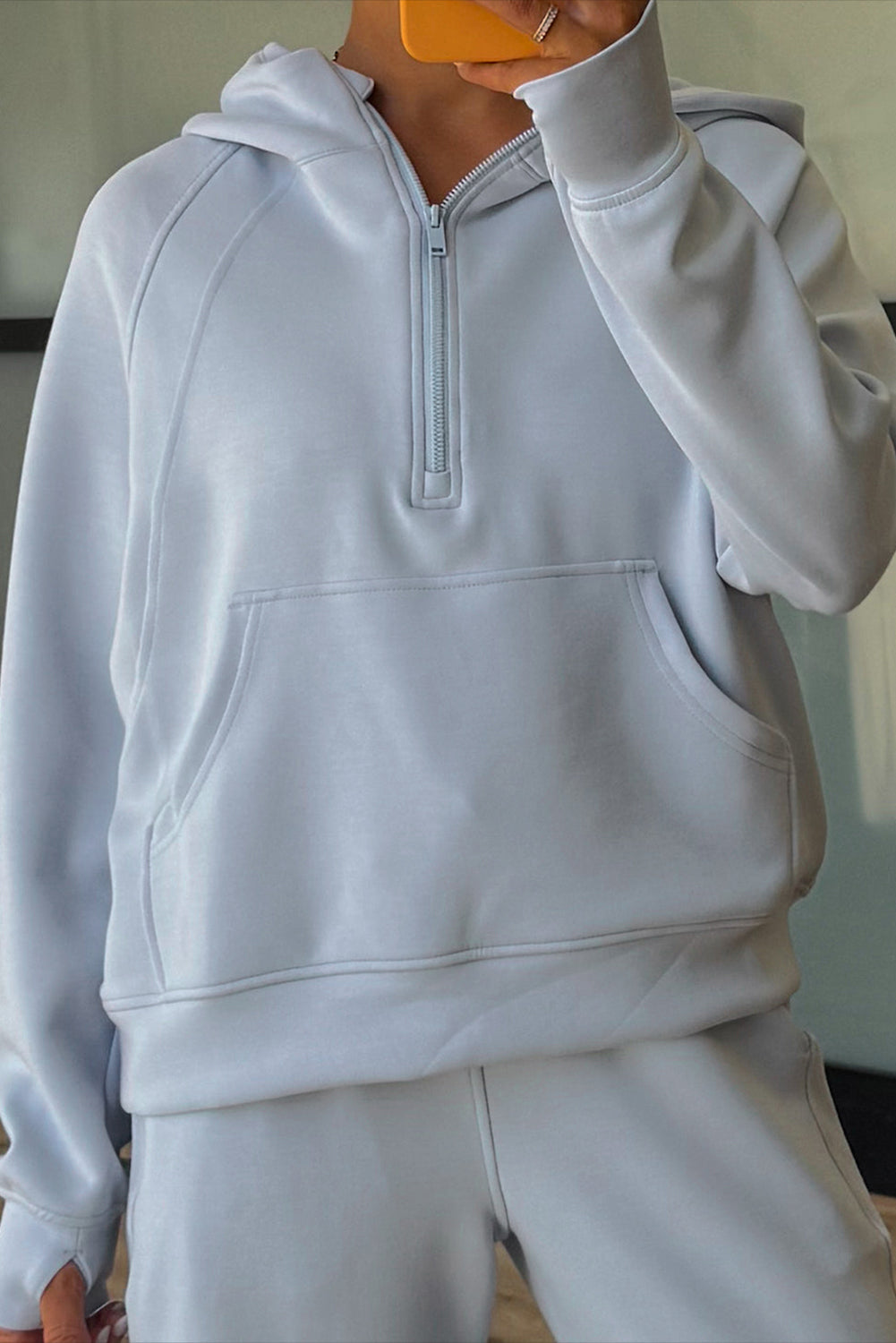 Jet Stream Half Zip Thumbhole Sleeve Hoodie Active Pants 2pcs Outfit Two Piece Pants Sets 4f3d9d34bd281f5e