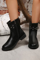 Black Studded Buckle Decor Side Zip Faux Leather Boots Boots 4f4df0ada61516dc