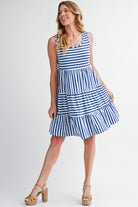 Rose Stripe U Neck Sleeveless Loose Fit Mini Dress Short Dresses 4fa0e75eefc7c678