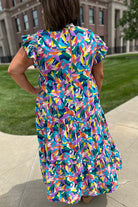 Blue Abstract Print Ruffle Sleeve Plus Size Tiered Maxi Dress Plus Size Dresses 4fab7f3f5811f9ed