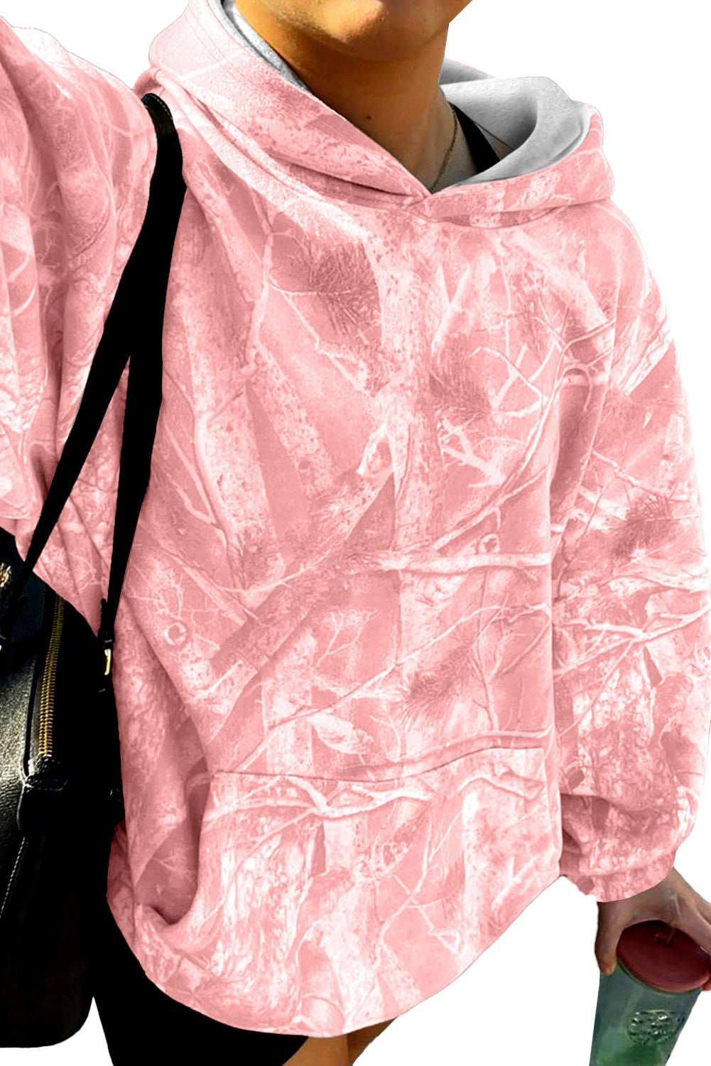 Light Pink Camouflage Plant Print Kangaroo Pocket Oversized Hoodie Sweatshirts & Hoodies 4fadd06282552dce