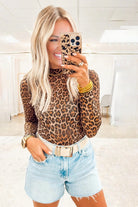 Brown Leopard Mock Neck Long Sleeve Mesh Top Long Sleeve Tops 4fbb169fcef8f90d