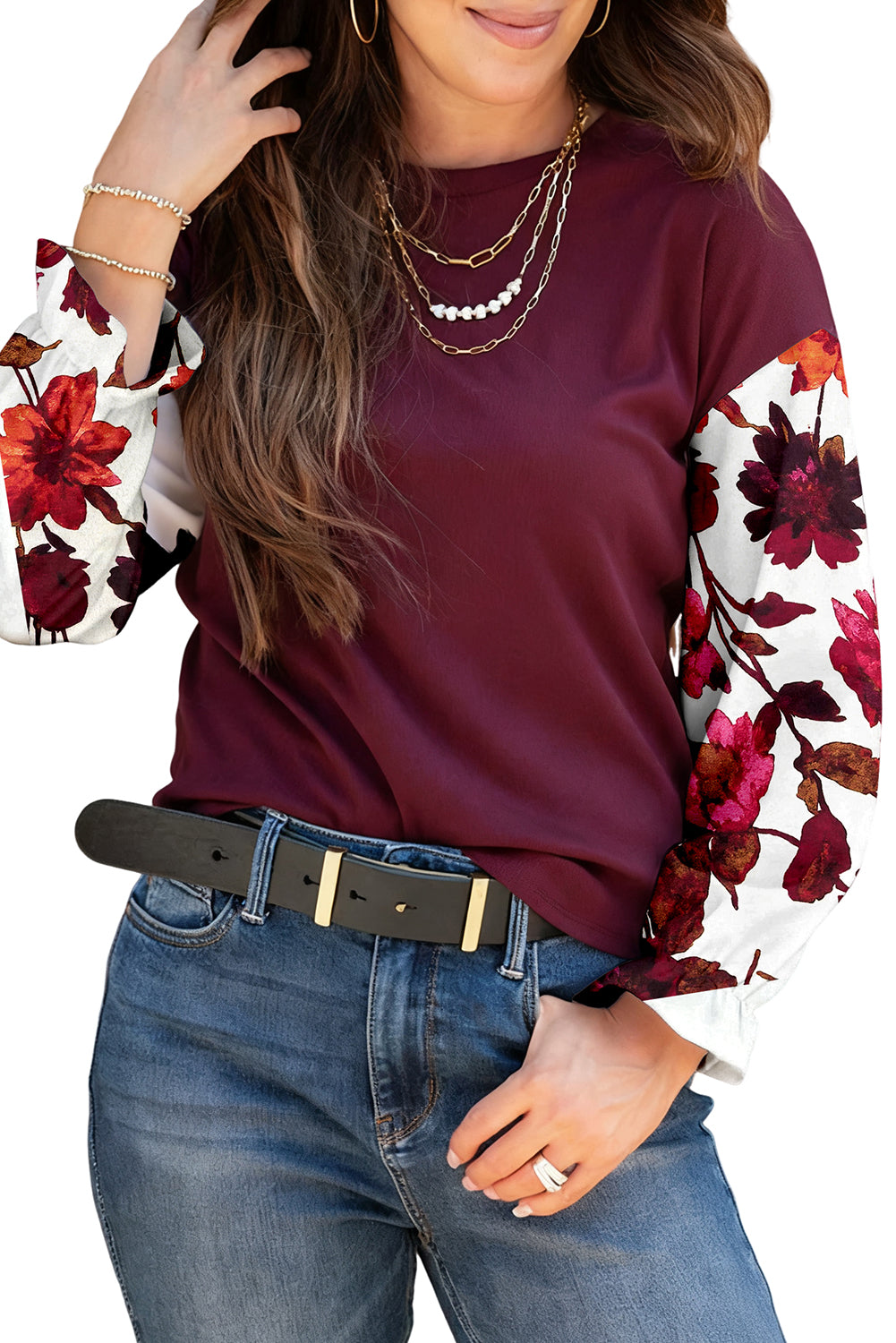Wild Ginger Classic Floral Sleeve Patchwork Round Neck Blouse Blouses 4fca81c3ce8d1a51