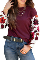 Wild Ginger Classic Floral Sleeve Patchwork Round Neck Blouse Blouses 4fca81c3ce8d1a51