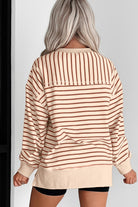 Khaki Stripe Ribbed Band Seam Detail Baggy Sweatshirt Sweatshirts & Hoodies 4fdd88033368159e
