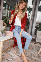 Red Velvet Elegant Open Front Pocket Long Cardigan Cardigans 501c327423f38e4e