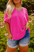 Bright Pink Seamed Back High Low Hem V Neck Plus Size Tee Plus Size Tops 502b560c8e58fe26