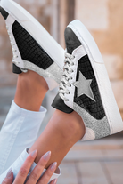 Gold Glitter Star Patchwork PU Leather Lace-up Sneakers Sneakers 503022d6a0ea10de