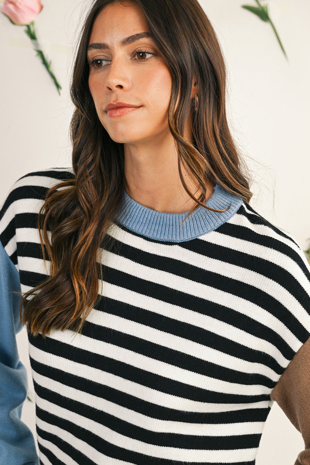 Black Striped Colorblock Patchwork Long Sleeve Sweater Sweaters 503d43b9f4de3e79