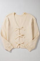 Jet Stream Plain Bowknot Knit Cropped Cardigan Cardigans 504ccdbc28546e32