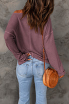 Purple Waffle Knit Split V Neck Drop Shoulder Long Sleeve Top Long Sleeve Tops 505f319a95f029e0