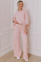 Delicacy Braided Texture Ruffle Hem Top Drawstring Loose Pants Set Two Piece Pants Sets 50dc8b3e5ba3c383
