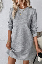 Gray Solid Color Textured Long Sleeve Shift Short Dress Short Dresses 50e7638907b27b89