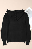 Black Split V Neck Pullover Knit Hooded Sweater Sweaters 5106e9c8a573e64b
