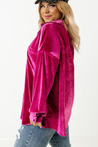 Bright Pink Plus Size Velvet Chest Pocket Drop Shoulder Shirt Plus Size Tops 5158012c4d93d5c2