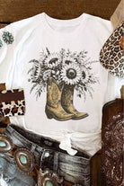 White Sunflower Boots Heat Transfer Printing Cotton Blend Graphic Tee Graphic Tees 5178b8f98bab347f