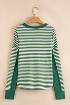 Green Stripe Exposed Seam Patchwork Plus Size Thermal Waffle Top Plus Size Tops 51811f3cdd798254
