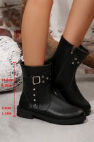 Black Studded Buckle Decor Side Zip Faux Leather Boots Boots 518cd7094d3a2fc7