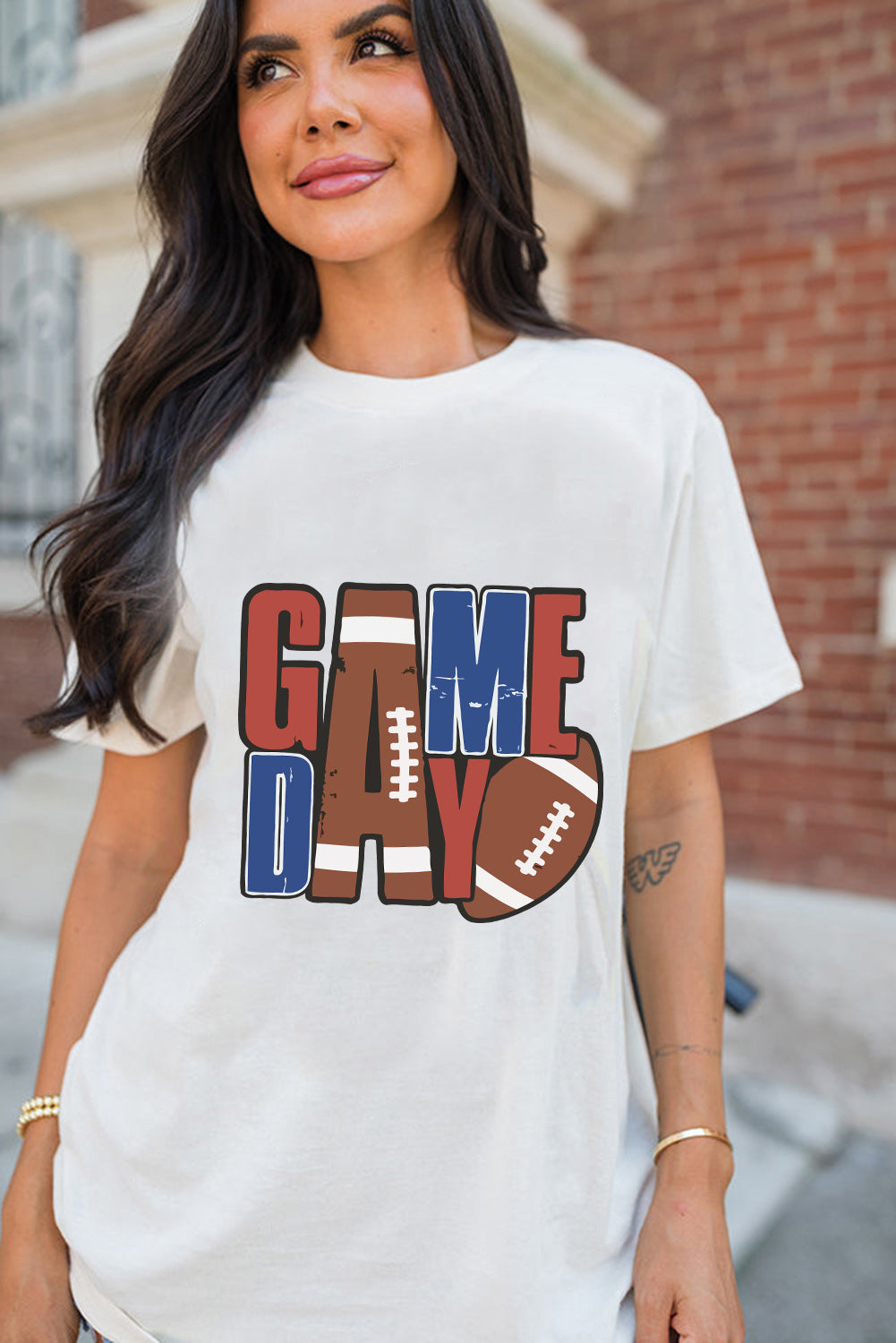 White GAME DAY Football Letter Heat Transfer Printing Graphic T Shirt Graphic Tees 519f14ab32548b48