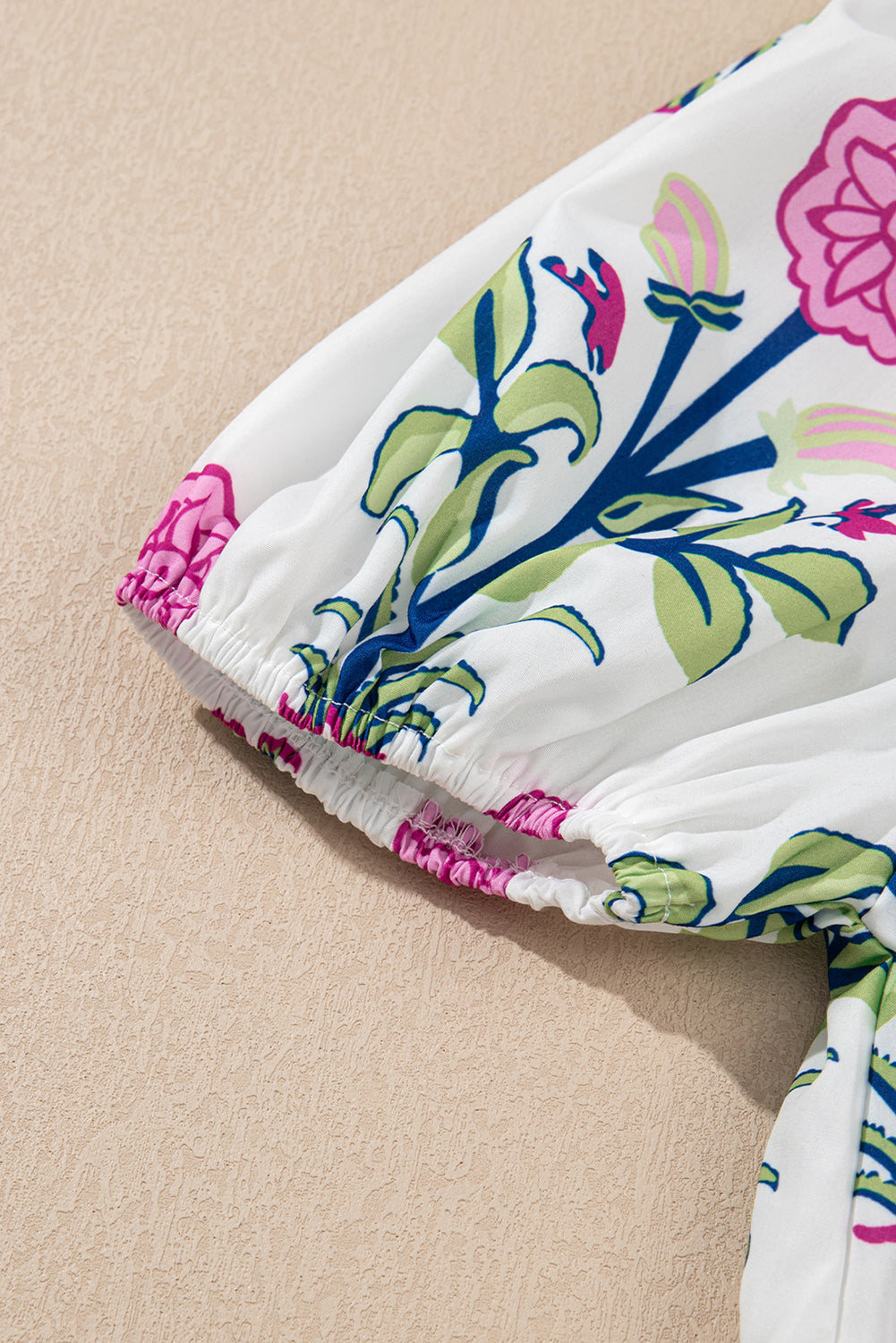 Blue Floral Ruffle Hem Pop of Color Neckline Dress Midi Dresses 51fc6e76f76004df